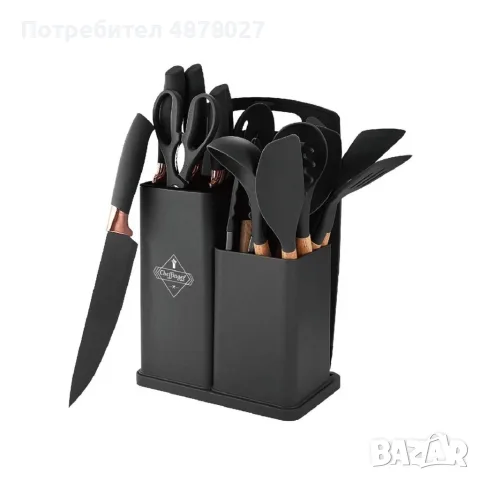 Кухненски комплект от 19 части Cheffinger KSUT01 - ножове, силиконови прибори, поставка и дъска за р, снимка 2 - Прибори за хранене, готвене и сервиране - 55929774