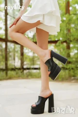 Чехли на ток - черна кожа, снимка 4 - Чехли - 50072402