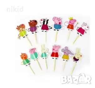 12 бр peppa pig пепа пиг топери клечки украса декорация за мъфини кексчета торта и парти , снимка 2 - Други - 12379350