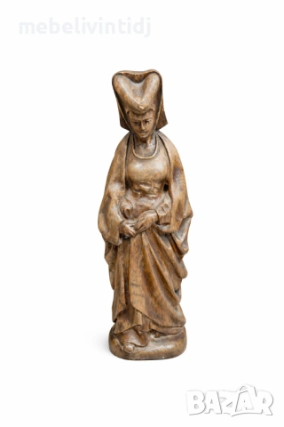 Антикварна дървена фигура – дама в средновековен стил