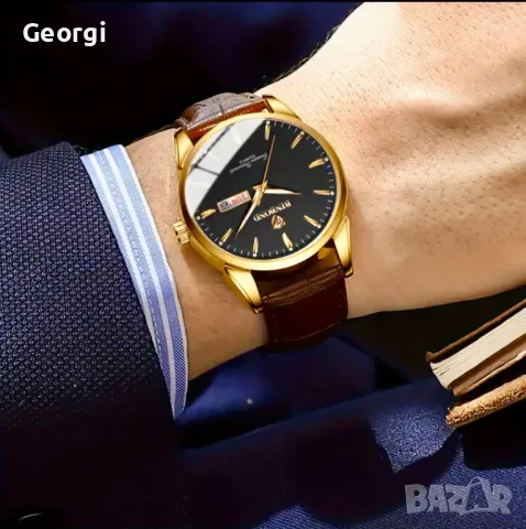 Елегантен, Класически кварцов часовник LIGE* Ежедневен с кафява каишка!, снимка 4 - Мъжки - 49544381