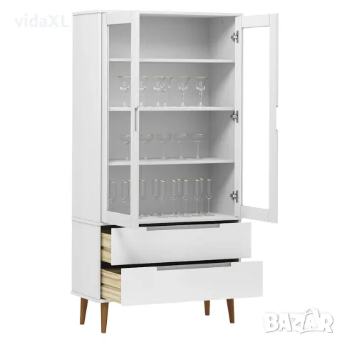 vidaXL Шкаф витрина MOLDE, бял, 90x35x175 см, бор масив, снимка 3 - Секции и витрини - 56147189