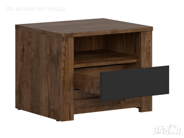 Нощно шкафче RUSO KOM1S корпус дъб април/фронт черно мат Код P1360, снимка 2 - Шкафове - 52020269