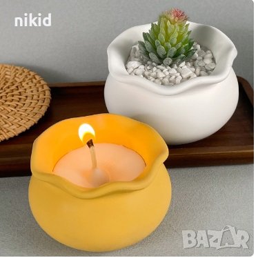 3D Купичка с къдрички купа саксия кашпа бурканче буркан ваза силиконов молд форма гипс смола декор , снимка 2 - Форми - 44188802