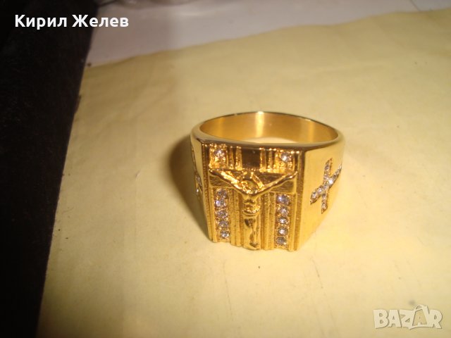 ПОЗЛАТЕН КРЪСТООБРАЗЕН ПРЪСТЕН с ЦИРКОНИ НОВ БЛАГОРОДНА НЕРЪЖДАЕМА СТОМАНА МНОГО КРАСИВ 25021, снимка 2 - Пръстени - 34420859