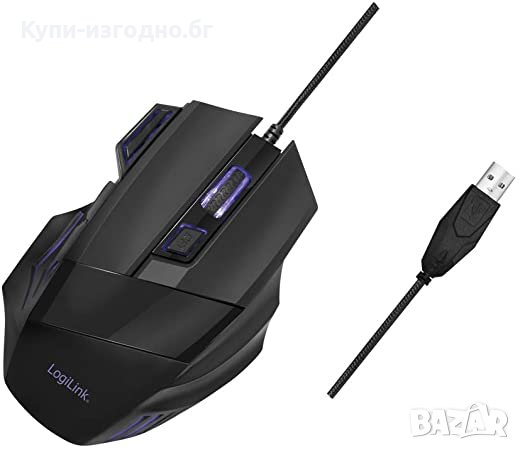 LogiLink Ергономична USB мишка за игри 2400 DPI с 6 програмируеми бутона и бутон за превключвaне, снимка 1 - Клавиатури и мишки - 34665229