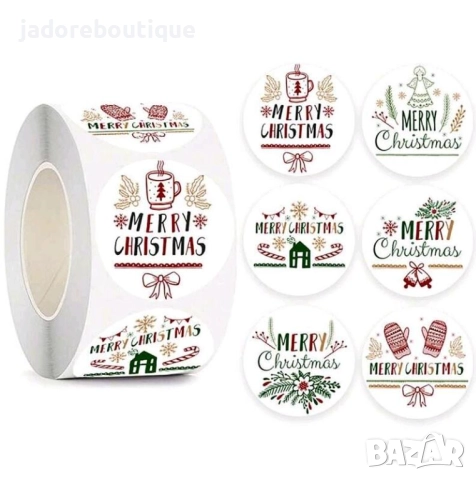 100 бр Кръгли стикери Коледни различни видове Коледа, снимка 5 - Други - 47382851