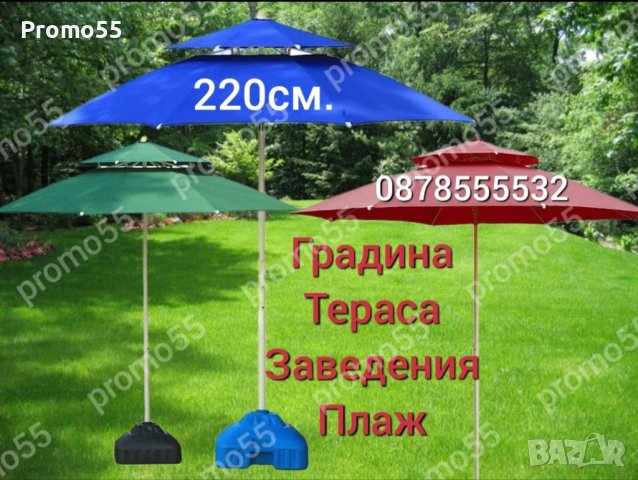 Градински Чадър Двоен Покрив за Стабилност при Вятър 220см.Чадър Плаж, снимка 2 - Градински мебели, декорация  - 41419359