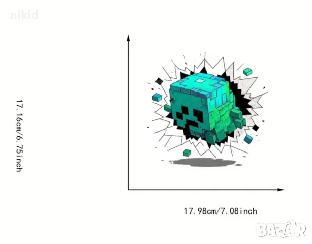Minecraft Майнкрафт Крийпър Creeper малък самозалепващ стикер лепенка за стена или гардероб, снимка 2 - Други - 56123170