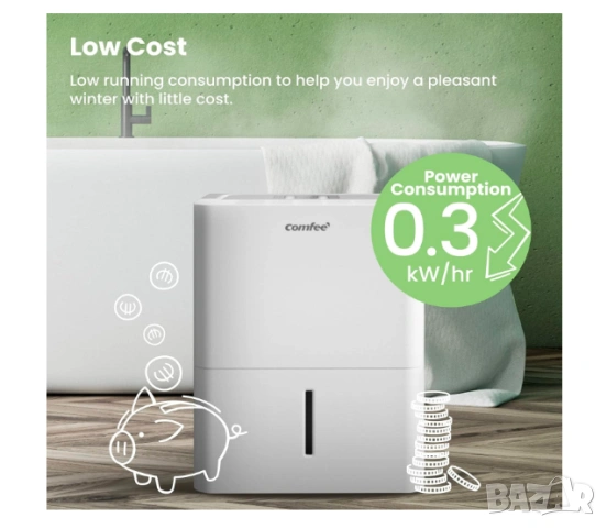 Comfee CF-DEHU 12 Влагоабсорбатор - 12 л/24 ч -  2 л ​​45.5 dB  250 W, снимка 7 - Влагоабсорбатори и влагоуловители - 53356569