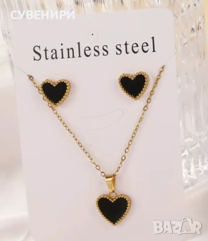 Комплект обеци и колие със сърце от неръждаема стомана 4 цвята, снимка 2 - Бижутерийни комплекти - 50558076