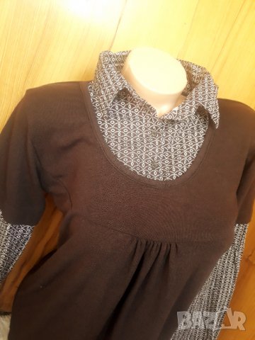 Кафява блуза тънко плетиво с вградена риза Л, снимка 3 - Блузи с дълъг ръкав и пуловери - 34242933