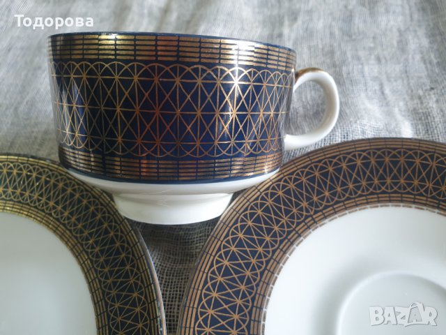 Порцеланов кобалтов сет за чай,кафе,с богата позлата, снимка 4 - Сервизи - 41566393