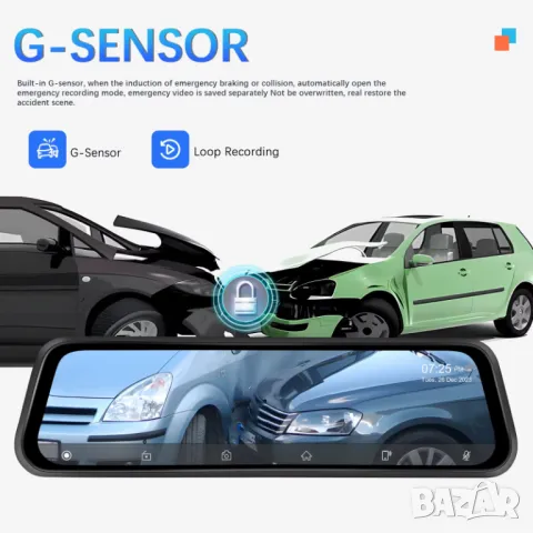 4K, DVR, Carplay, Android auto, Видеорегистратор, огледало, 12", AirPlay, Android Cast, G sensor, BT, снимка 6 - Аксесоари и консумативи - 49845784