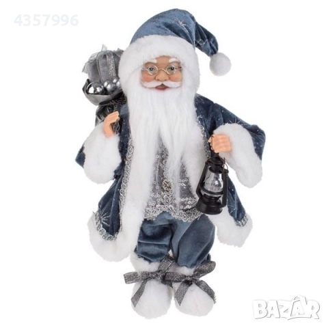 Коледна фигура Дядо Коледа със син костюм, с чувал и фенер, 31см, снимка 3 - Декорация за дома - 52393503