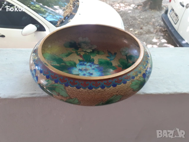 Клоазоне - Страхотна стара купа бронз емайл, снимка 2 - Антикварни и старинни предмети - 53323567