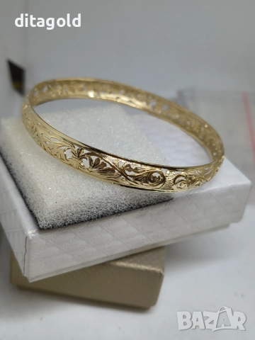 Нова 14К златна твърда гривна, класически модел 13.36 гр , снимка 6 - Гривни - 52703926