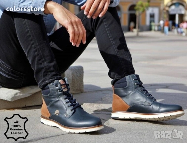 Мъжки боти - синя ЕСТЕСТВЕНА кожа и ЕСТЕСТВЕН велур - 2870 