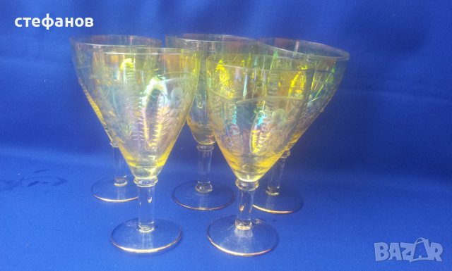 Стъклени чаши за концентрат или вино, богата ръчна инкрустация, столче, седефен ефект, снимка 9 - Чаши - 40783411