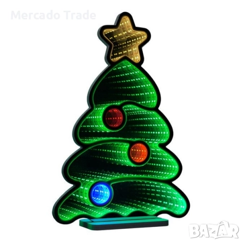 Декоративна коледна огледална елха Mercado Trade, USB, 39см.,Зелен, снимка 2 - Декорация за дома - 52325918
