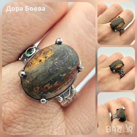 Сребърен пръстен: "Джаспър", снимка 4 - Пръстени - 52643961