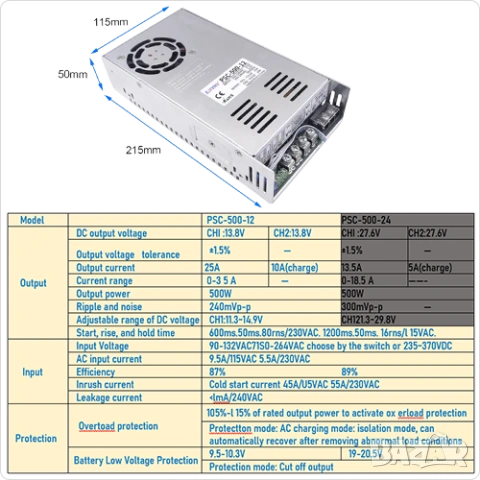 Непрекъсваемо  захранване , UPS 500W 12V Lead-Acid Battery , Захранване CCTV , 3D принтер , снимка 2 - Друга електроника - 53842918