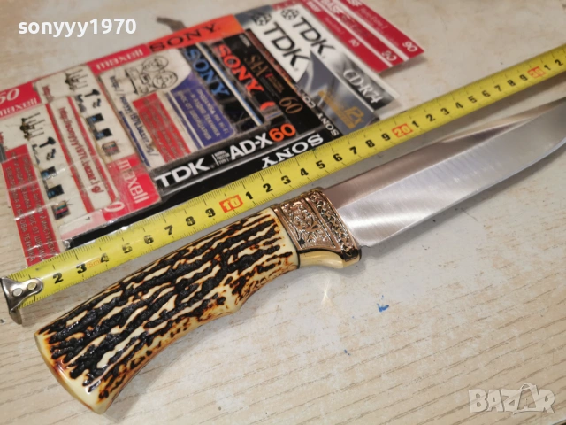 НОЖ-МАСИВЕН,ЗЛАТО И РОГ 2602261818, снимка 3 - Ножове - 53636693