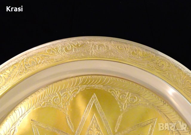 Бронзов поднос 40 см.,1.4 кг.,орнаменти, снимка 2 - Антикварни и старинни предмети - 42099765