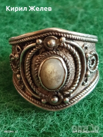 Старинен сребърен пръстен филигранна изработка с СЕДЕФ ювелирна изработка 51348, снимка 4 - Пръстени - 53763327