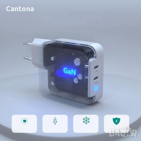 Choetech GaN Fast Charger 100W USB-C PD - 2 x USB-C изхода и с технология за бързо зареждане (бял), снимка 3 - Оригинални зарядни - 34112943