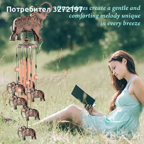 Елегантни Бронзови Вятърни Камбанки със Слончета,ръчно изработени, снимка 5 - Декорация за дома - 49423524