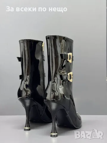 Versace Луксозни Лачени Дамски Боти Със Златисти Детайли И Ток Код SEM-763, снимка 2 - Дамски боти - 56116421