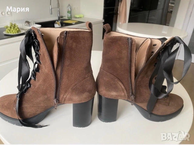 Дамски модерни кафяви обувки/боти с висок ток от естествена кожа 40 , снимка 3 - Дамски ботуши - 52412602