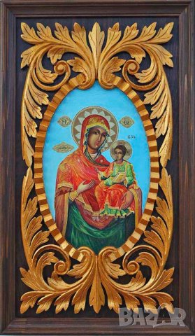 Икона ” Дева Мария с Младенеца ”, дърворезба, иконопис, снимка 1 - Икони - 19307618