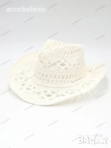 Ръчно плетена каубойска сламена шапка с повдигната периферия, 5цвята , снимка 5 - Шапки - 44447938