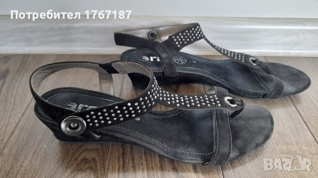 Дамски велурени сандали, черни естествена кожа, снимка 5 - Сандали - 41856832