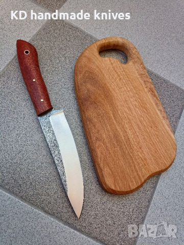 Кухненски нож в комплект с орехова дъска от марка KD handmade knives, снимка 4 - Ножове - 44523713