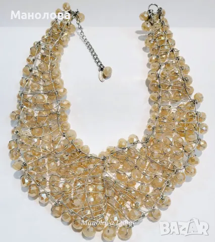 Винтидж колие тип Choker, със стъклени мъниста в прасковен цвят., снимка 6 - Колиета, медальони, синджири - 48218001
