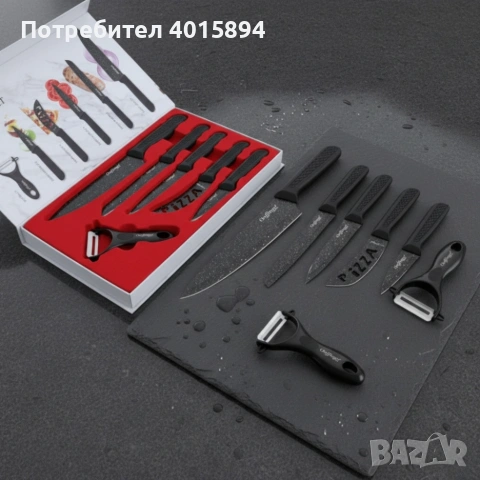 Комплект кухненски ножове – Cheffinger CF-MB08 от 6 части с мраморно покритие и магнитна кутия, снимка 6 - Други - 53307574