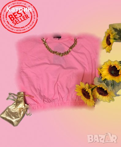 Блузка ,,Pink Barbie"с мотив верижка, размер S-M, 100 % памук, снимка 1 - Тениски - 41385343