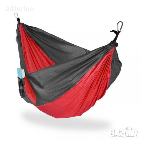 Хамак, люлка висящо легло, къмпинг люлка, хамак за пикник, хамак за градина, 200 кг, червено черен, , снимка 2 - Градински мебели, декорация  - 34394411
