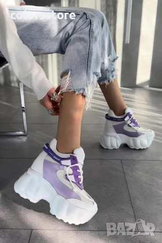 Кецове на платформа - бяло с лилаво - PA300, снимка 2 - Кецове - 31767586