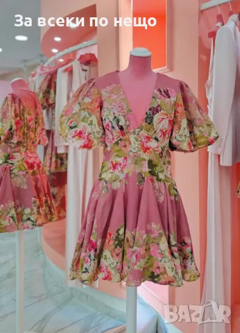 Дамска Рокля Разкроена В Талията С Ръкави Тип Балон И V-Образно Деколте Код A563, снимка 3 - Рокли - 50183273