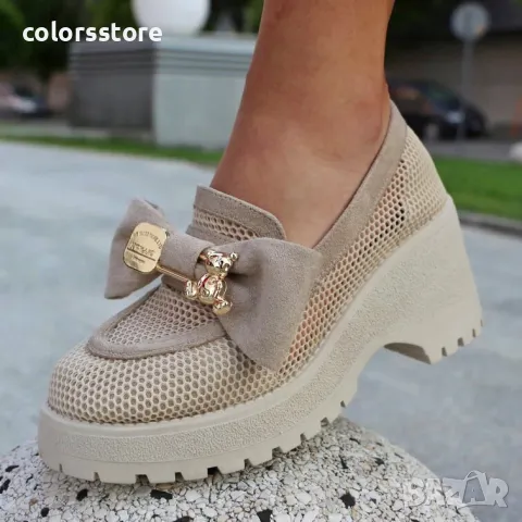 Обувки на платформа - бежови - BR678, снимка 2 - Дамски ежедневни обувки - 48005698