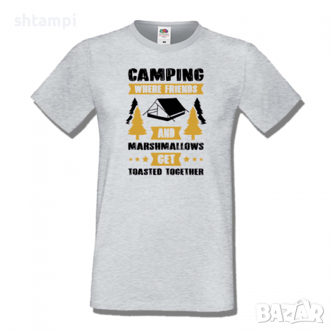 Мъжка тениска Camping Where Friends And Marshmallows Get Toastet Together,Къмпинг,Планина,Изненада,