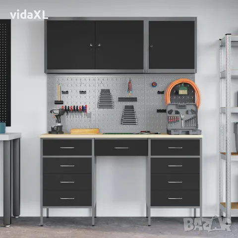 vidaXL Работен кабинет с чекмедже със съхранение 8 бр. Черен и Сив, снимка 4 - Работни маси и бюра - 56146968