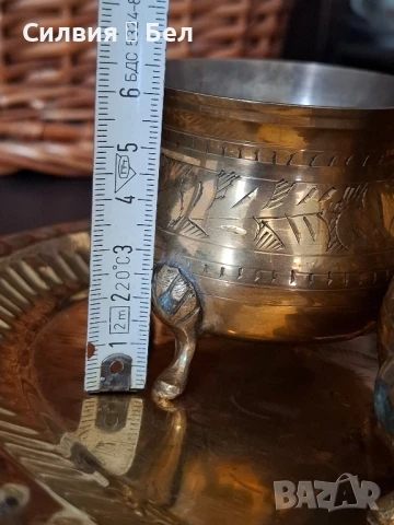 Месингов сервиз за кафе/чай – ръчно гравиран., снимка 8 - Антикварни и старинни предмети - 51009183