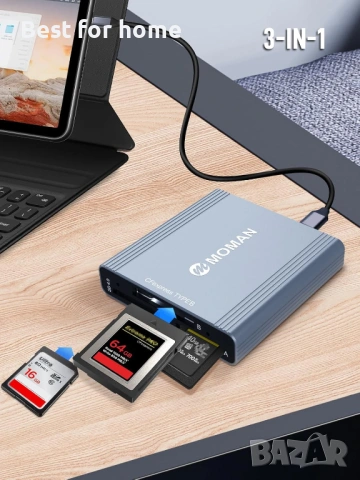 Moman 3-в-1 Четец за карти – CFexpress Type A/B и SD, USB 3.1 Gen 2 (10Gbps), снимка 7 - USB кабели - 53275892