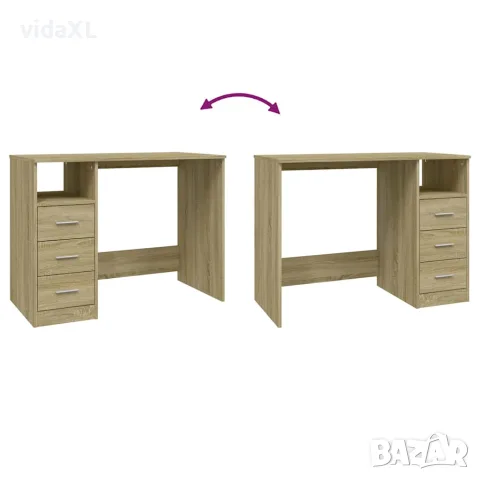 vidaXL Бюро с чекмеджета, сонома дъб, 102x50x76 см, инженерно дърво, снимка 9 - Бюра - 56147963