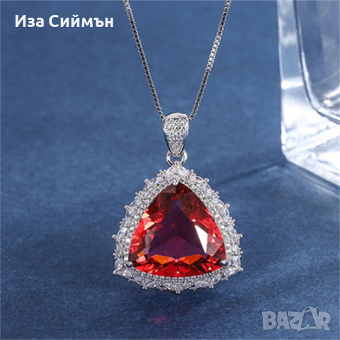 Сребърен комплект обици, пръстен и висулка с рубин, снимка 2 - Бижутерийни комплекти - 36128301